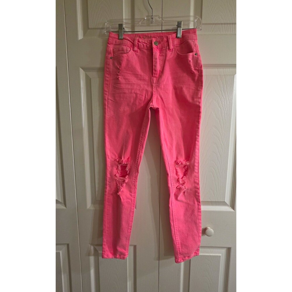 Vanilla Star Women’s Skinny Slim Fit Pink Medium Wash Stretch Denim Jeans 0
